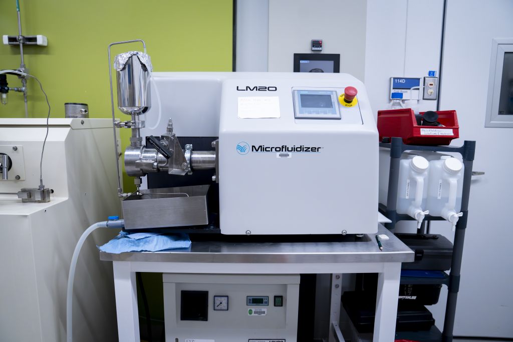 Wide shot of the Microfluidics LM20 Microfluidizer