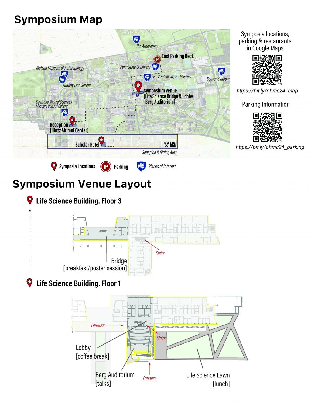 Campus map and symposium venue layout.