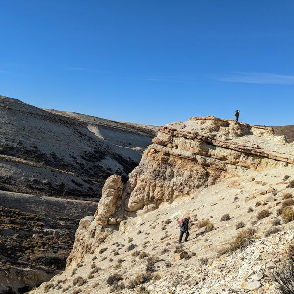 Researchers visit the Laguna del Hunco fossil rainforest site in Argentina.  Credit: L. Alejandro Giraldo. All Rights Reserved.