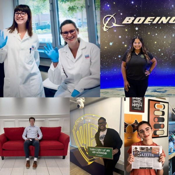 Penn State students completed a variety of internship experiences in summer 2024. A few of them include (clockwise from top left): Conducting microbiome research at QIAGEN headquarters in Hilden, Germany; working as a manufacturing intern on the H-47 Chinook program at Boeing; working with Sunoco LP in the race fuels department; updating firmware and reworking software at Lengrand; writing for the Centre County Gazette; broadcasting at CNN, a business unit of Warner Bros. Discovery, Inc.; and learning restaurant performance insights at Chick-Fil-A. The photo gallery below provides more details on these and many other recent internship experiences of Penn State students. Credit: Photos provided. All Rights Reserved.