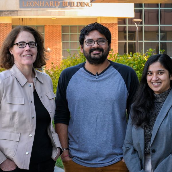 Christine Kirchhoff (left), associate professor of civil and environmental engineering and associate professor of law, policy and engineering, poses with two of the members of the Civic SciTech Traineeship, a new initiative of COPA-STEP that matches trainees with governmental offices to develop civic science tools. Vijay Bhaskar Chiluveru (center), a recent graduate of the master’s program in energy and mineral engineering in Penn State's College of Earth and Mineral Sciences, and Soumita Mukherjee (right), a doctoral candidate in informatics in the College of Information Sciences and Technology, will work on developing civic science tools for air quality monitoring and heat island mapping in Allentown. Credit: Poornima Tomy/Penn State . All Rights Reserved.