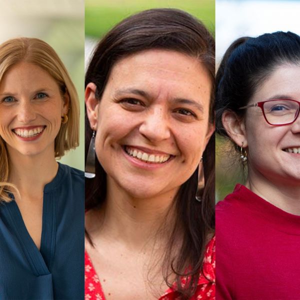 Three Penn State researchers have been awarded the highest honor the United States government bestows on early-career scientists and engineers. They are (from left to right): Catherine Berdanier, associate professor of mechanical engineering; Margarita Lopez-Uribe, Lorenzo L. Langstroth Early Career Professor and associate professor of entomology; and Lauren Zarzar, professor of chemistry. Credit: Penn State. Creative Commons